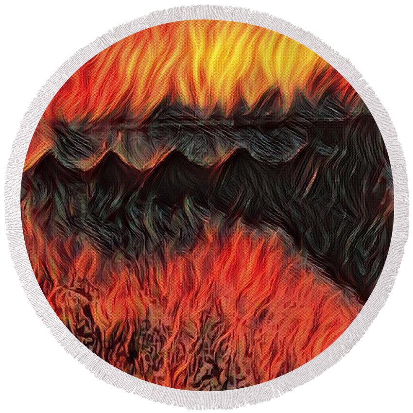 A Hot Valley Of Flames Round Beach Towel featuring the photograph A Hot Valley Of Flames by Brenae Cochran