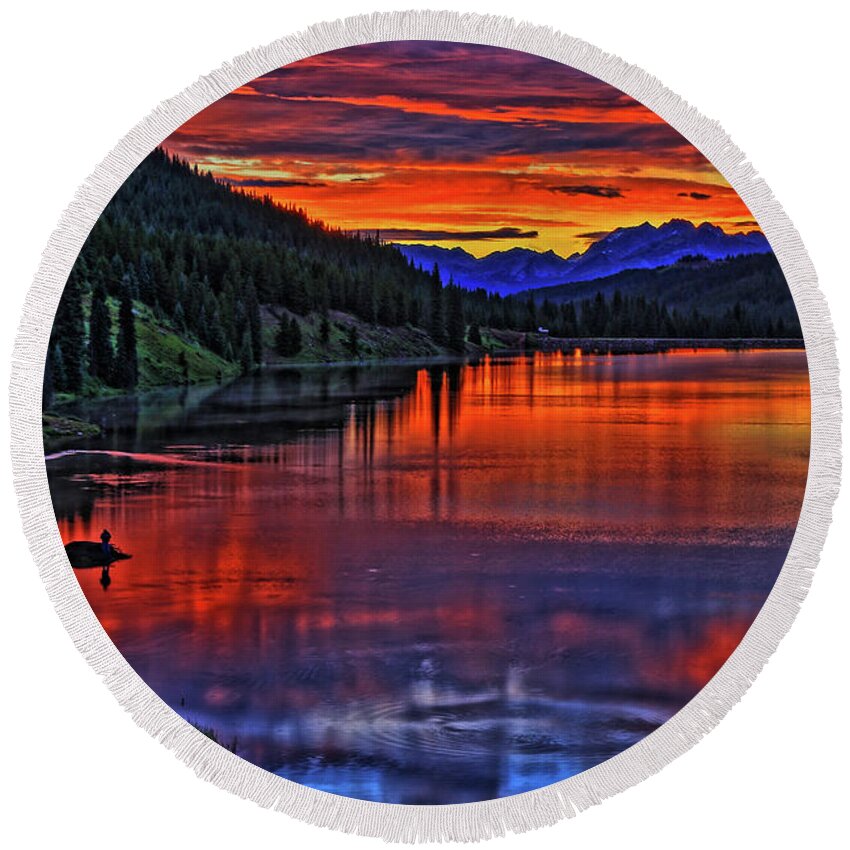 Colorado Round Beach Towel featuring the photograph Fiery Lake by Scott Mahon