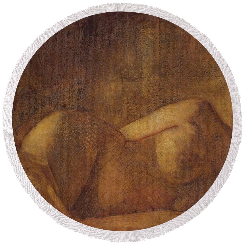 Nude Round Beach Towel featuring the painting Figure Study by David Ladmore
