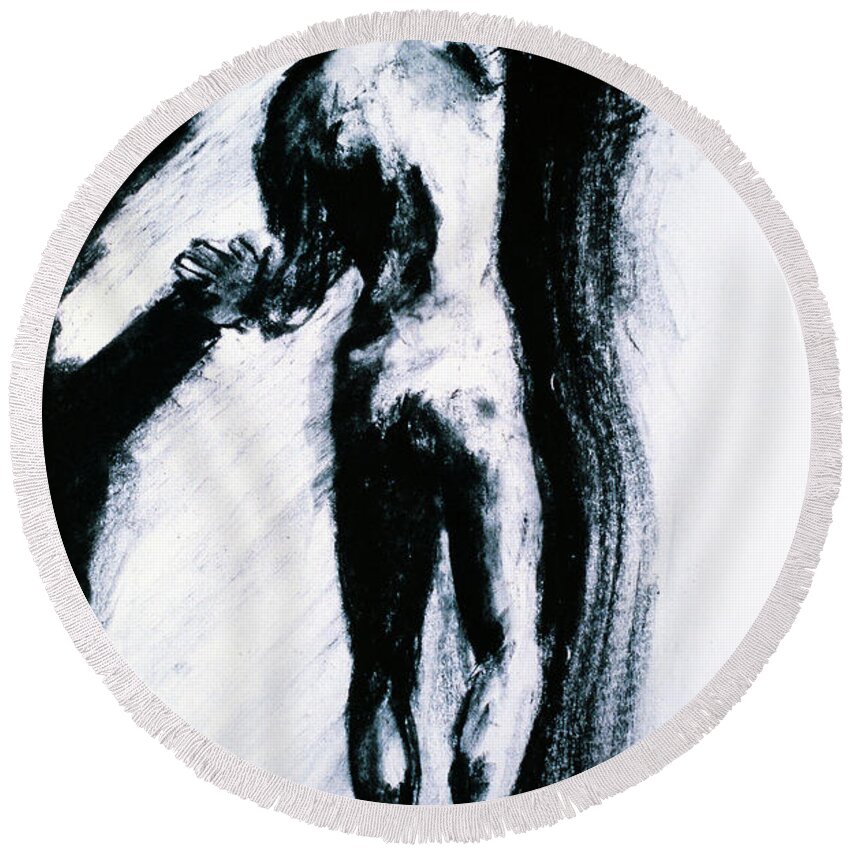 A Set Of Figure Studies Round Beach Towel featuring the painting Figure Study Three by Scott Wallin