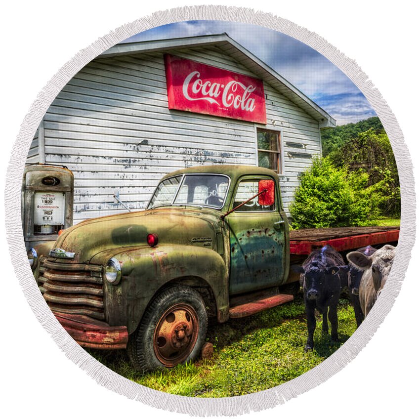 Truck Round Beach Towel featuring the photograph Fill 'er Up? by Debra and Dave Vanderlaan