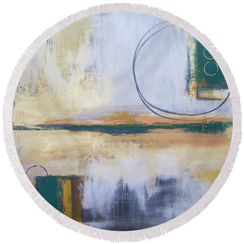 Gold Round Beach Towel featuring the painting Finding Balance by Katrina Nixon