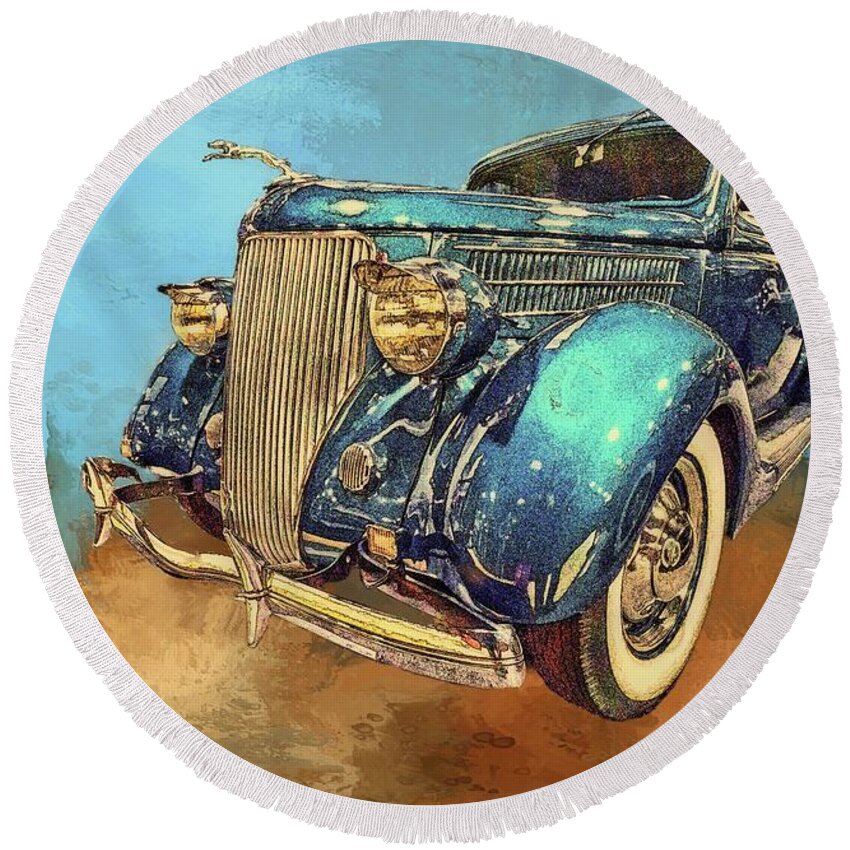Auto Round Beach Towel featuring the photograph Fine Ride by Ches Black