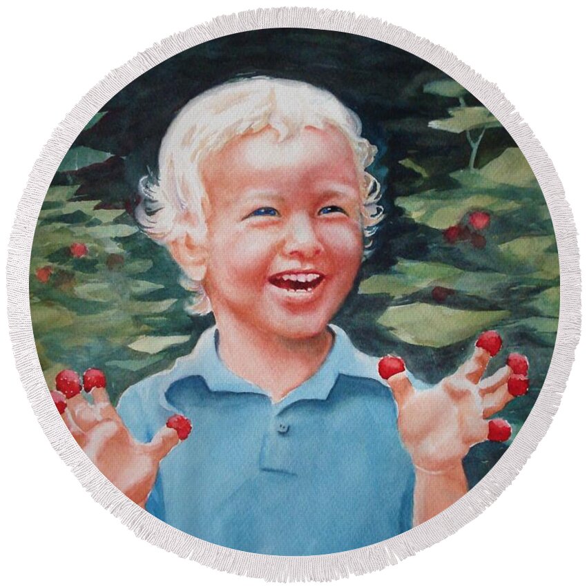Boy Round Beach Towel featuring the painting Finn by Marilyn Jacobson
