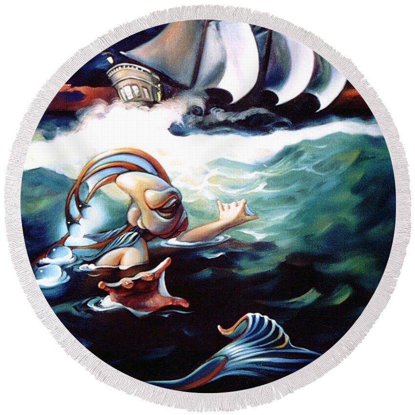Seafarer Round Beach Towel featuring the painting Finnegan's Quest by Patrick Anthony Pierson