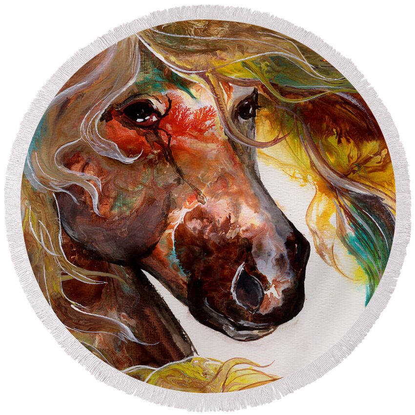 Horse Round Beach Towel featuring the painting Fire Agate by Sherry Shipley