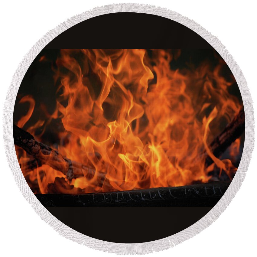 Fire Round Beach Towel featuring the photograph Fire by Amber Flowers