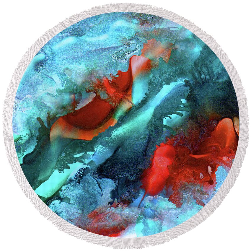 Abstract Round Beach Towel featuring the painting Fire and ice by Eunice Warfel