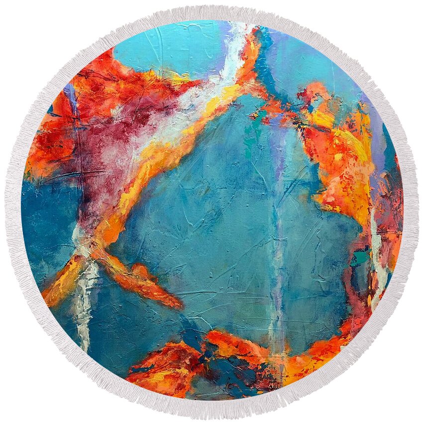 Abstract Painting Round Beach Towel featuring the painting Fire and Ice by Mary Mirabal