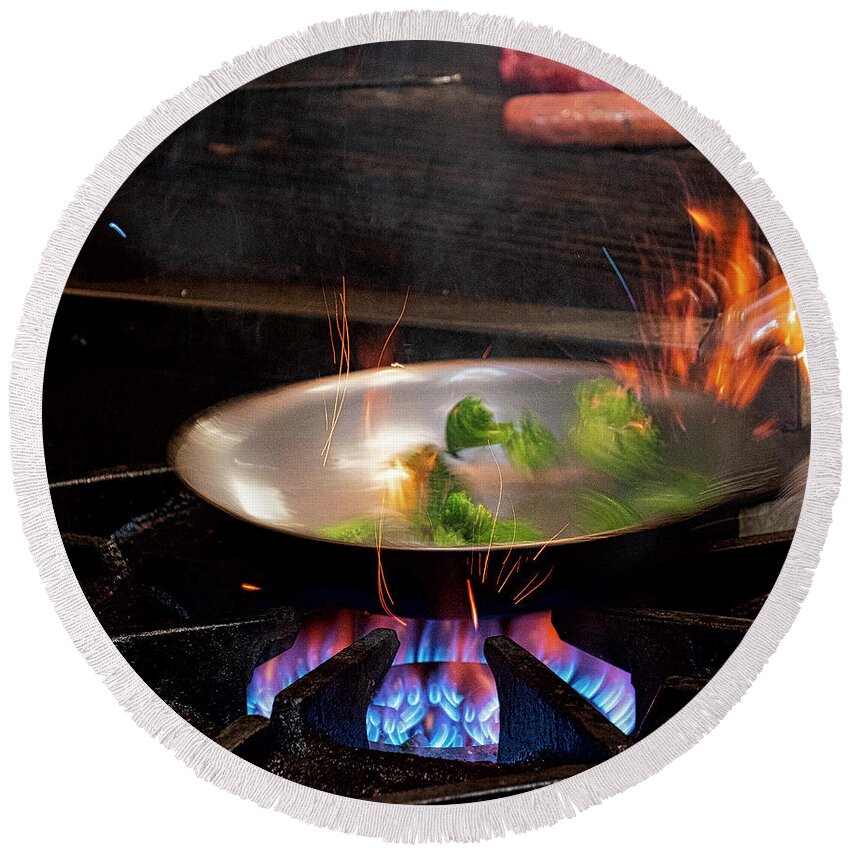 Kitchen Round Beach Towel featuring the photograph Fire and Rhythm by David Kay