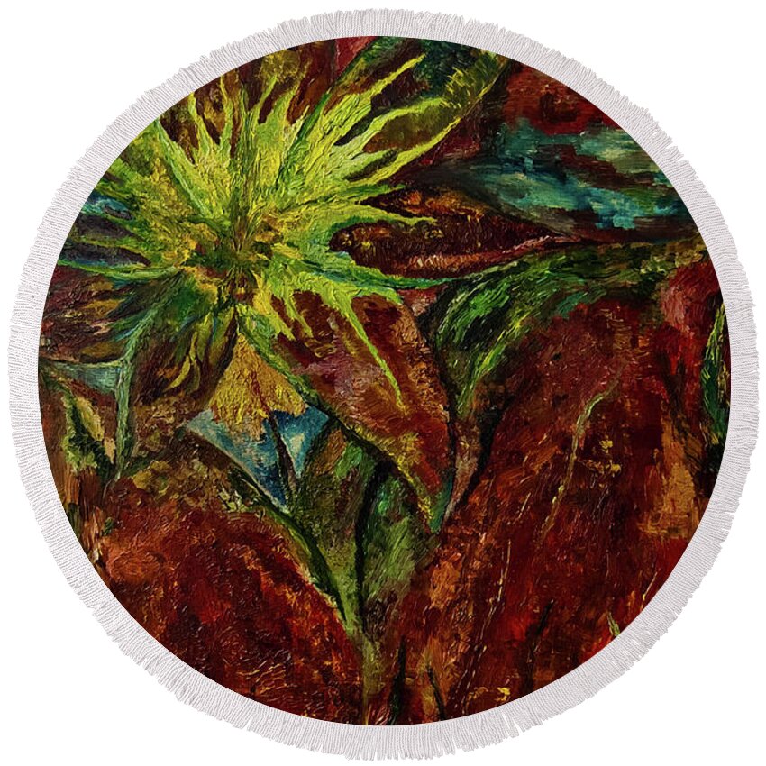 Floral Round Beach Towel featuring the painting Fire Flower by Anitra Handley-Boyt