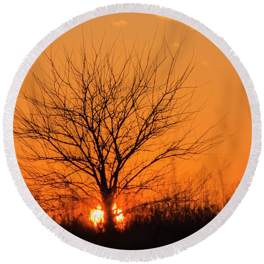 Sunset Round Beach Towel featuring the photograph Fire by Holly Ross