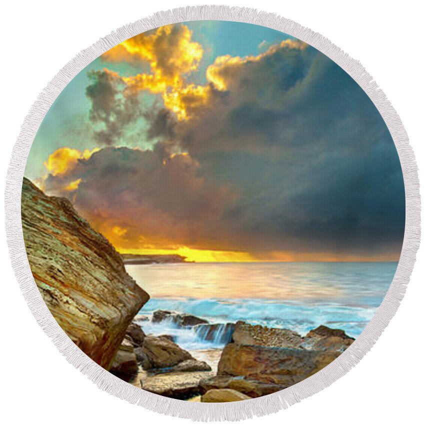 Landscape Round Beach Towel featuring the photograph Fire In The Sky by Az Jackson