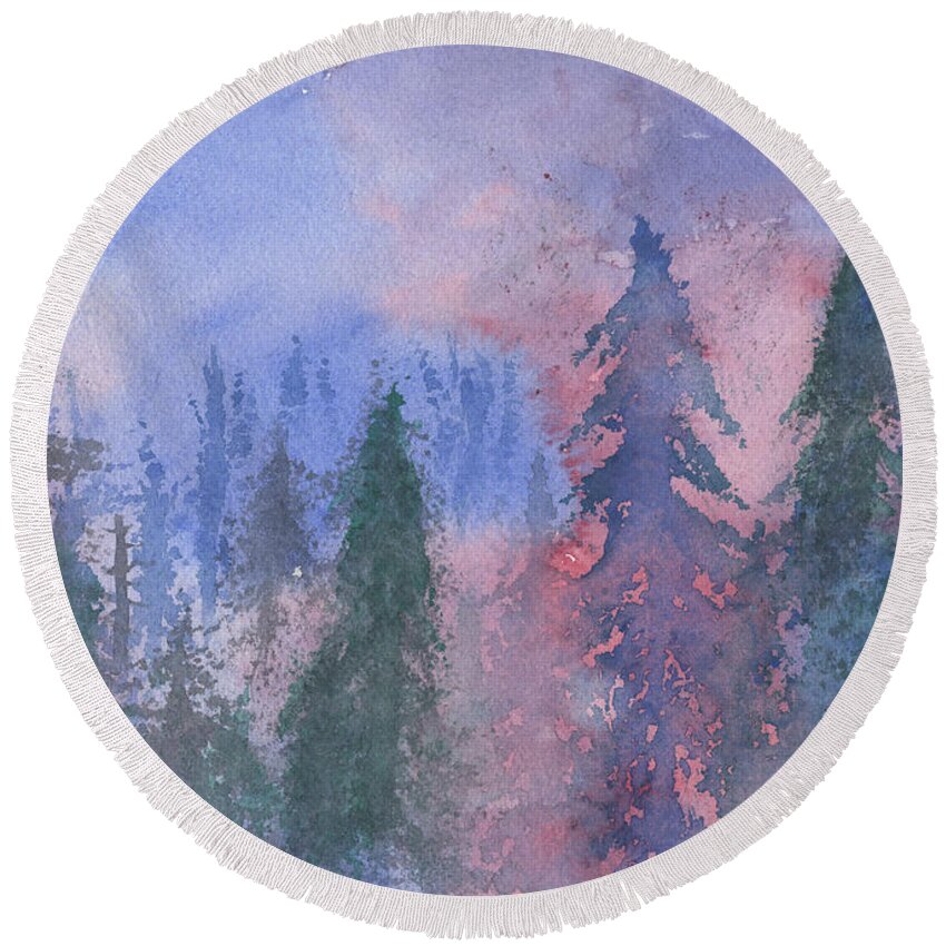 Forest Round Beach Towel featuring the painting Fire on the Mountain by Victor Vosen