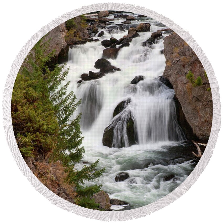 Yellowstone Round Beach Towel featuring the photograph Firehole Falls by Steve Stuller