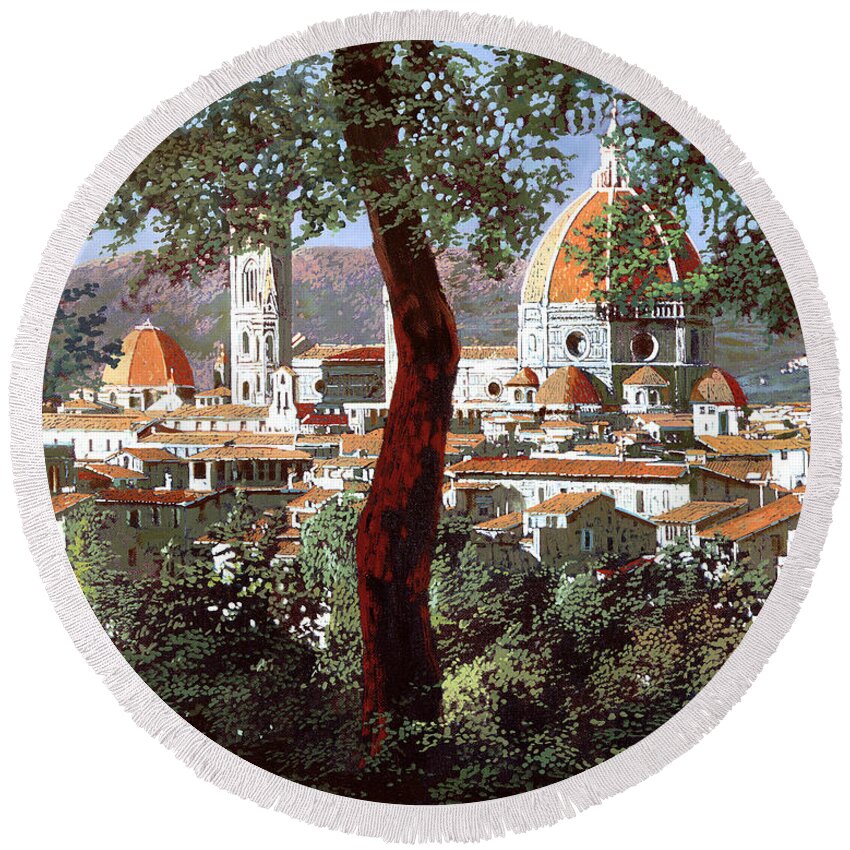 Landscape Round Beach Towel featuring the painting Firenze by Guido Borelli
