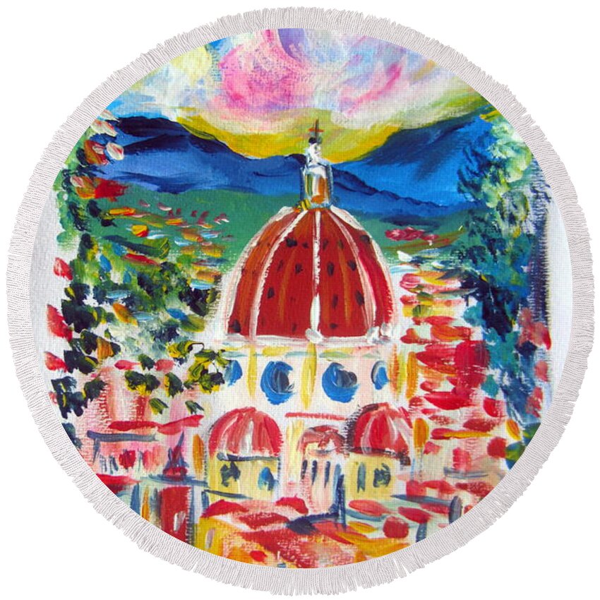 Florence Round Beach Towel featuring the painting Firenze Italia by Roberto Gagliardi