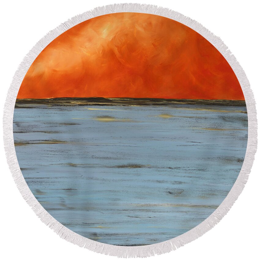 Ocean Round Beach Towel featuring the painting Firesky by Tamara Nelson