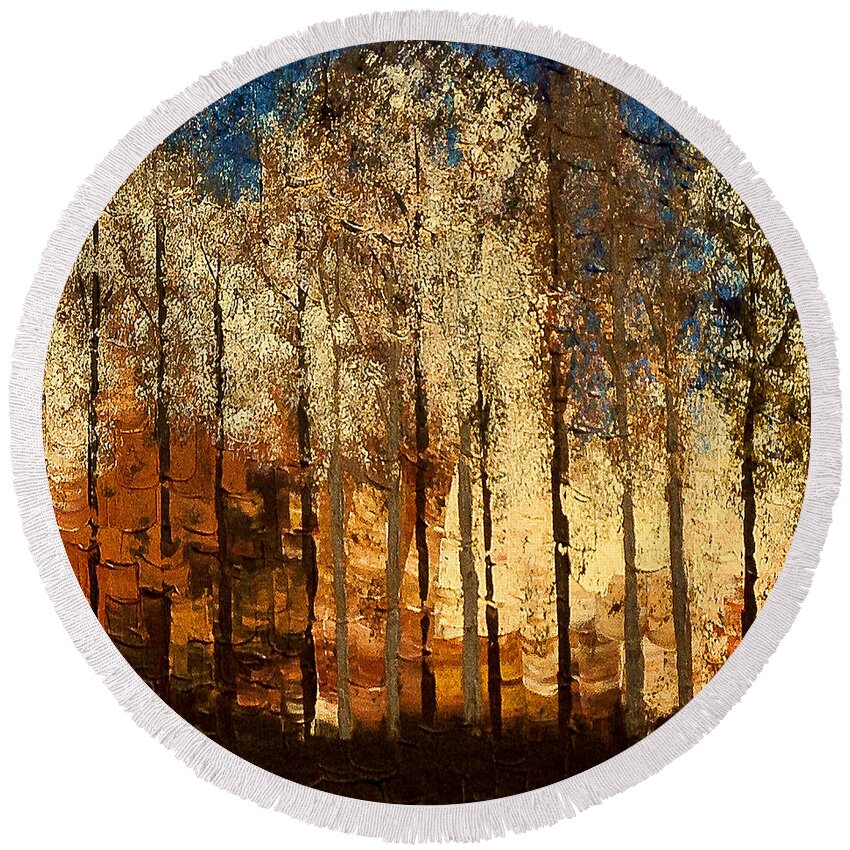 Fire Round Beach Towel featuring the painting Firestorm by Linda Bailey