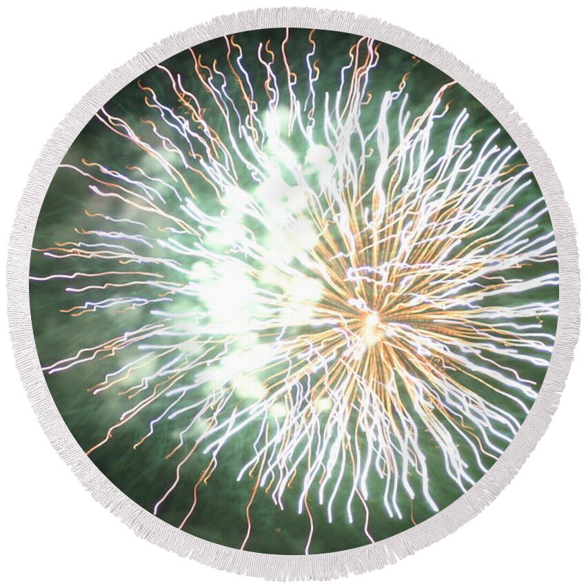 Fire Round Beach Towel featuring the digital art Fireworks In The Park 4 by Gary Baird