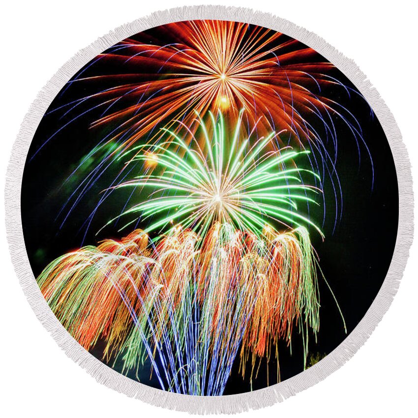 Fireworks Round Beach Towel featuring the photograph Fireworks no.1 by Niels Nielsen