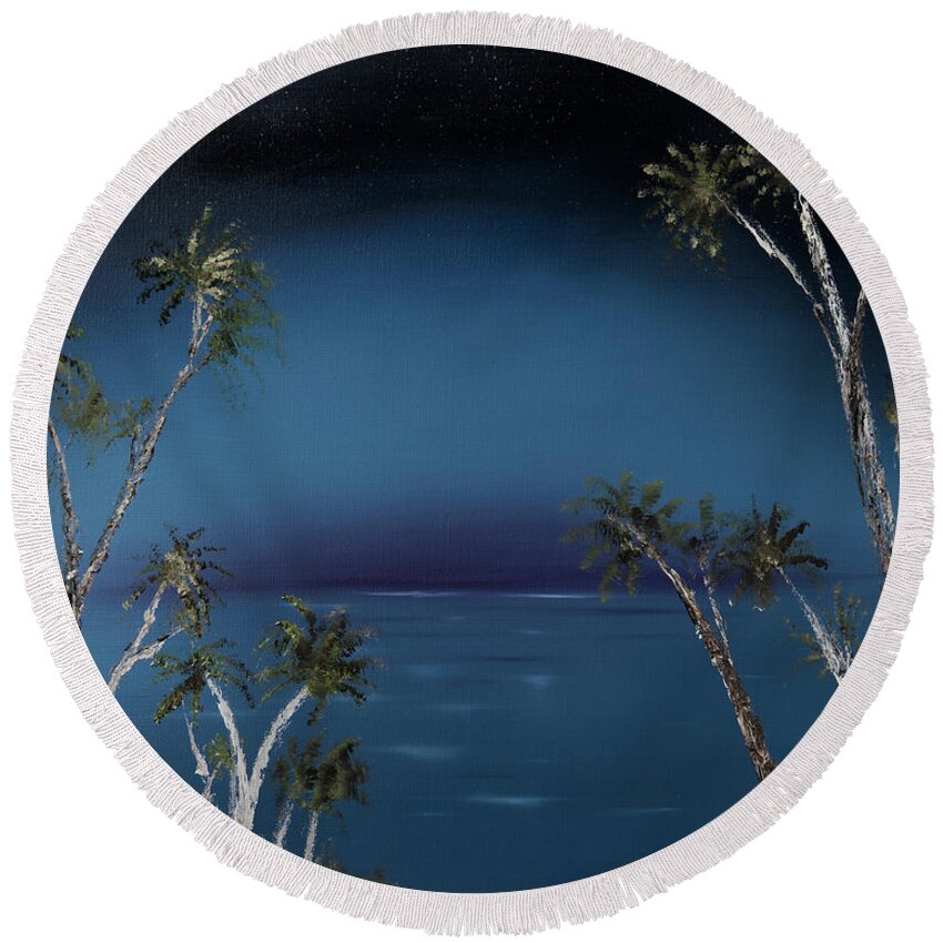 Stephen Daddona Round Beach Towel featuring the painting Fireworks Palms by Stephen Daddona