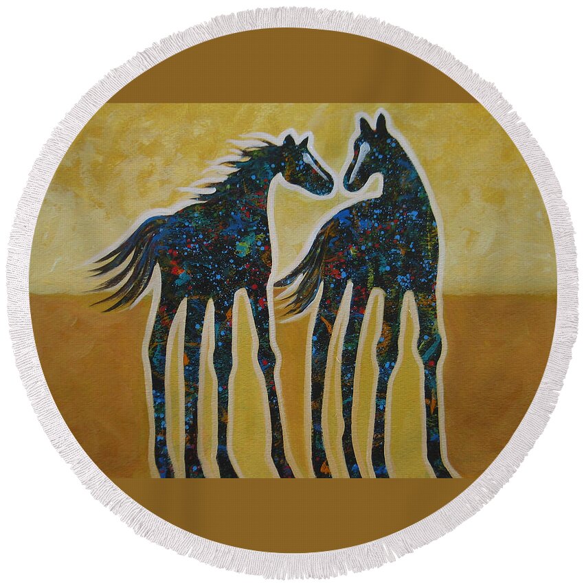 Contemporary Round Beach Towel featuring the painting First Kiss by Lance Headlee