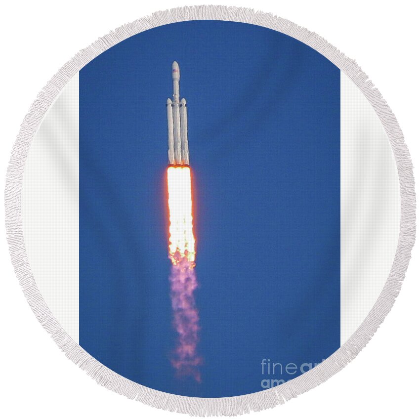 Rocket Round Beach Towel featuring the photograph First Launch by Tom Claud
