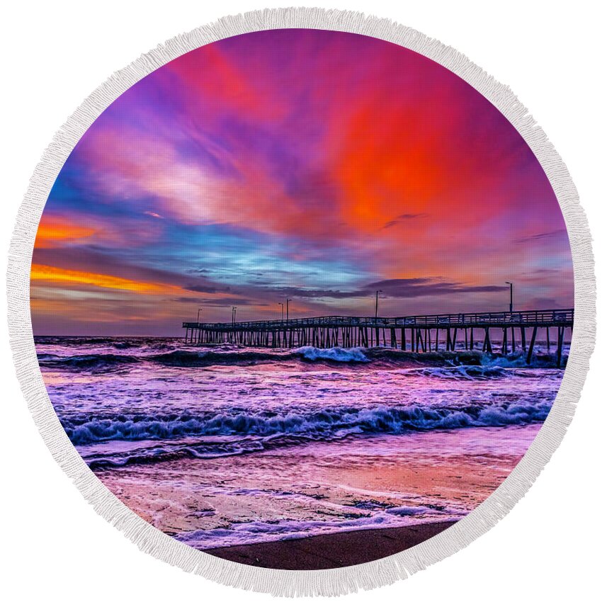 Dawn Round Beach Towel featuring the photograph First Light on the Beach by Nick Zelinsky Jr