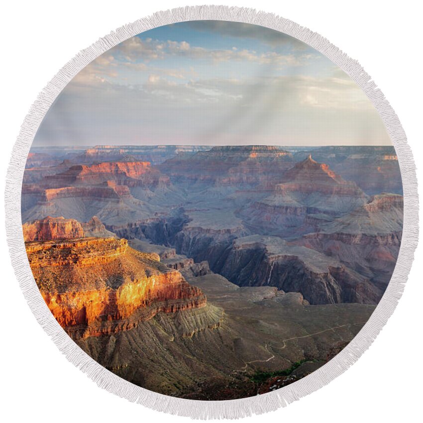 Grand Canyon Round Beach Towel featuring the photograph First light over Grand Canyon, Arizona, USA by Matteo Colombo