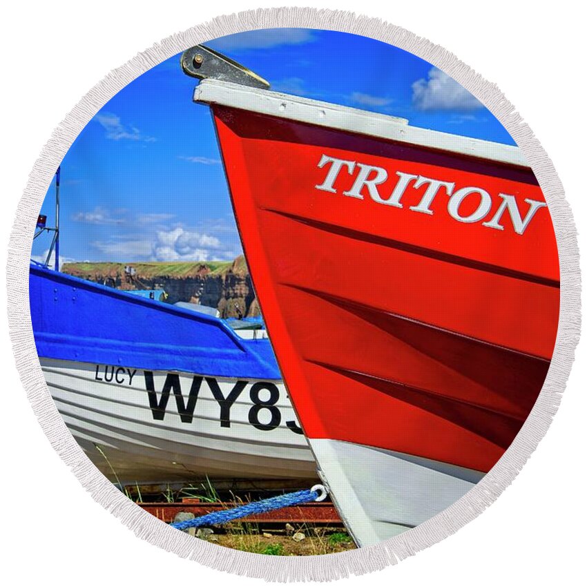 Fishing Boats Round Beach Towel featuring the photograph Fishing Boats Saltburn-by-the-Sea by Martyn Arnold