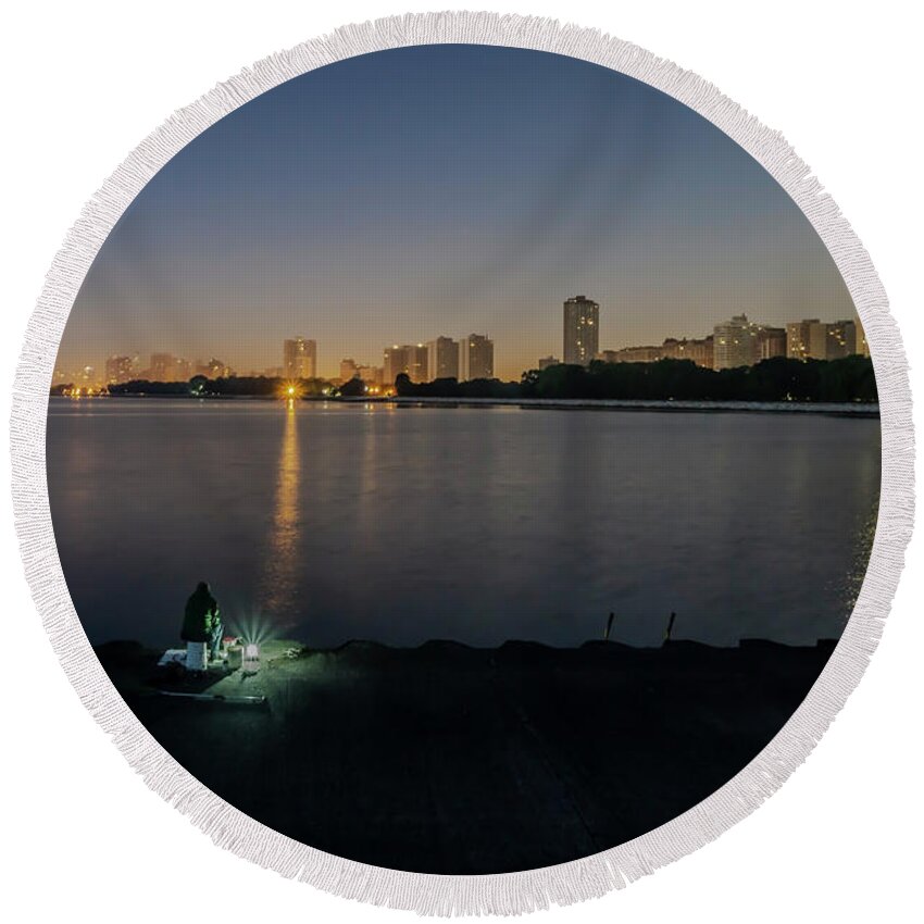 Moon Light Round Beach Towel featuring the photograph Fishing in the Moonlight by Sven Brogren