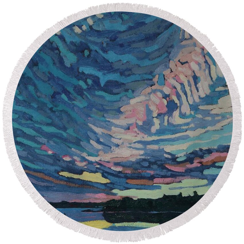 1954 Round Beach Towel featuring the painting Fishing Sunset by Phil Chadwick