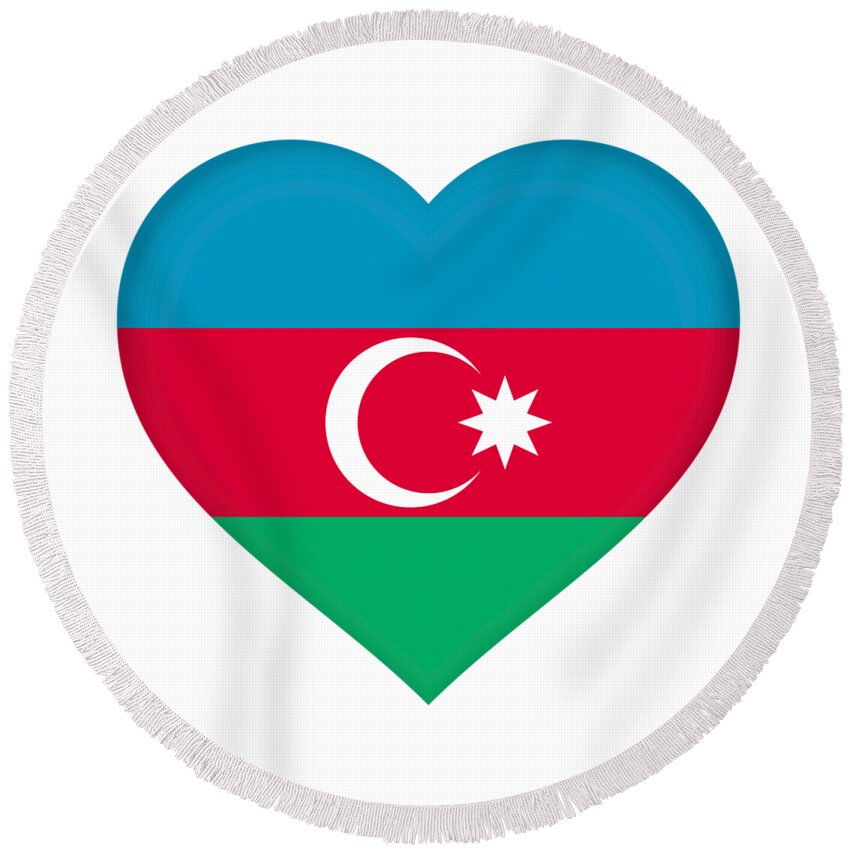 Azerbaijan Round Beach Towel featuring the digital art Flag of Azerbaijan Heart by Roy Pedersen
