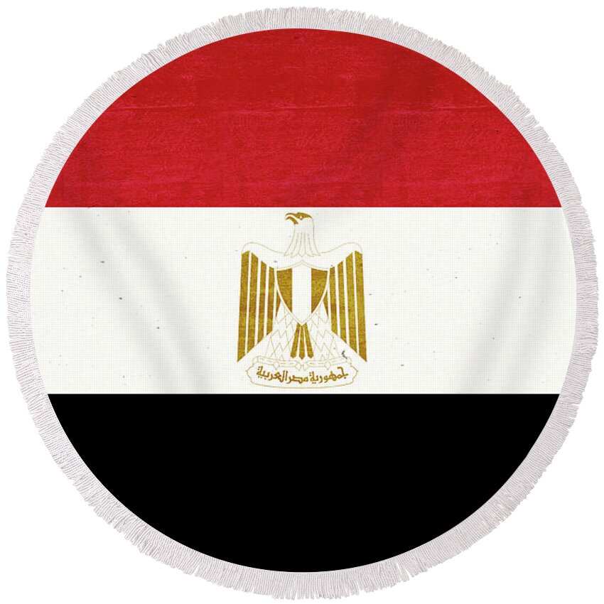 Egypt Round Beach Towel featuring the digital art Flag of Egypt Grunge by Roy Pedersen