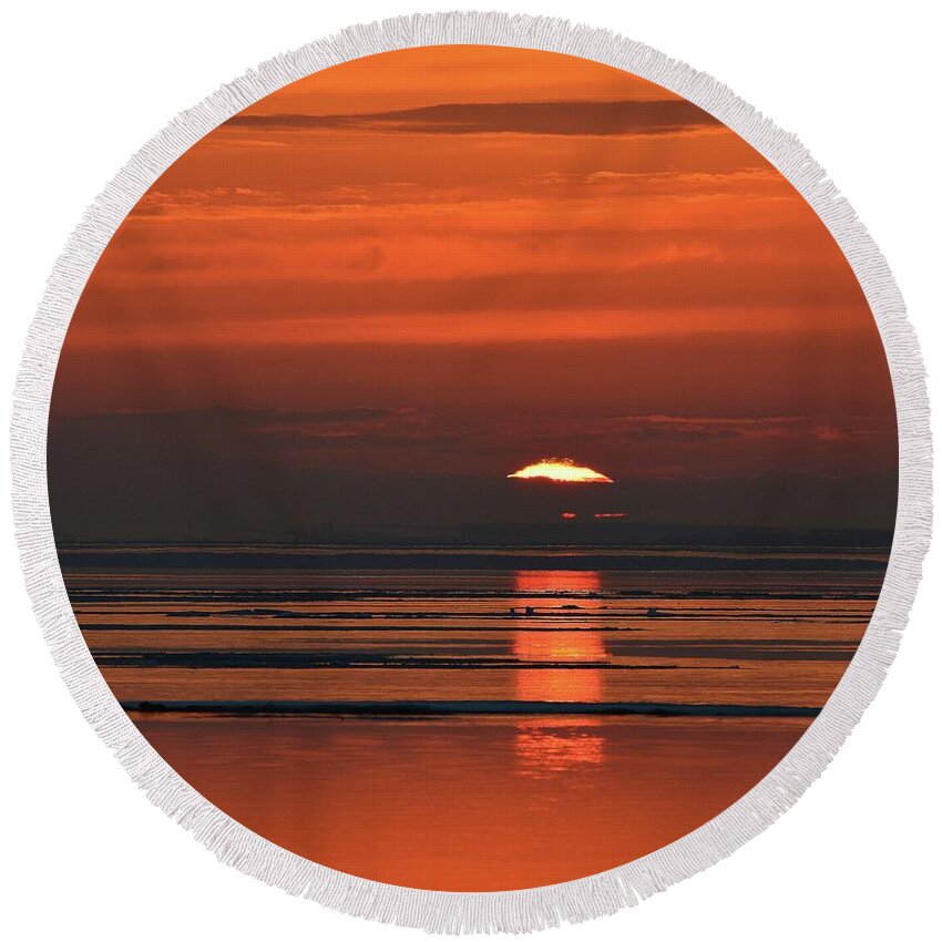 Abstract Round Beach Towel featuring the digital art Flames On The Sun Two by Lyle Crump