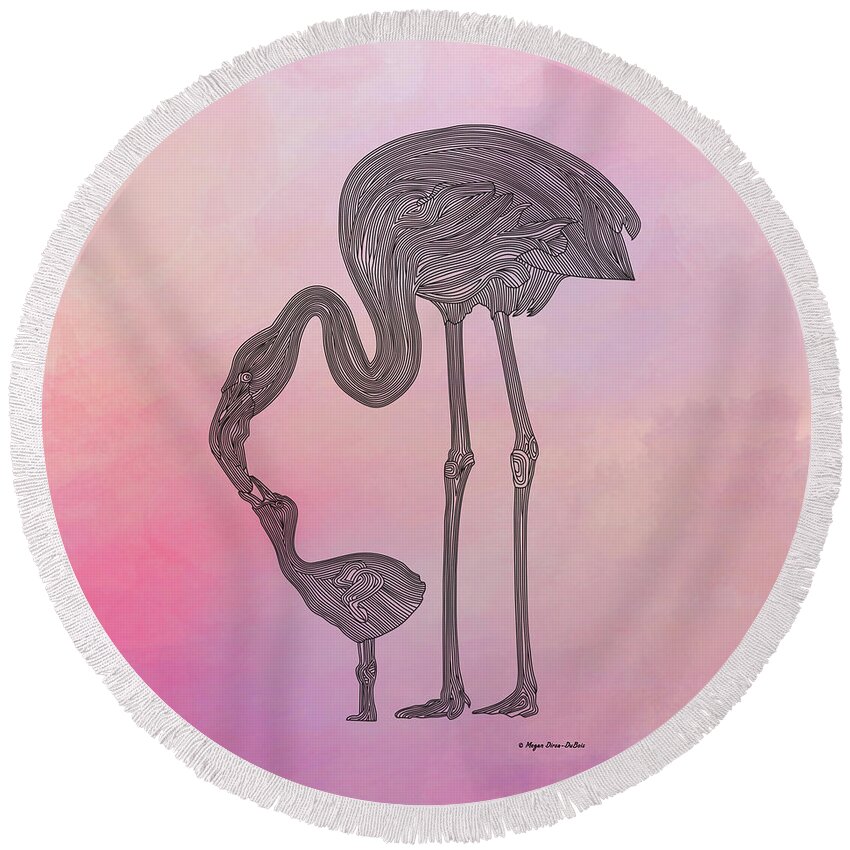 Bird Round Beach Towel featuring the digital art Flamingo6 by Megan Dirsa-DuBois