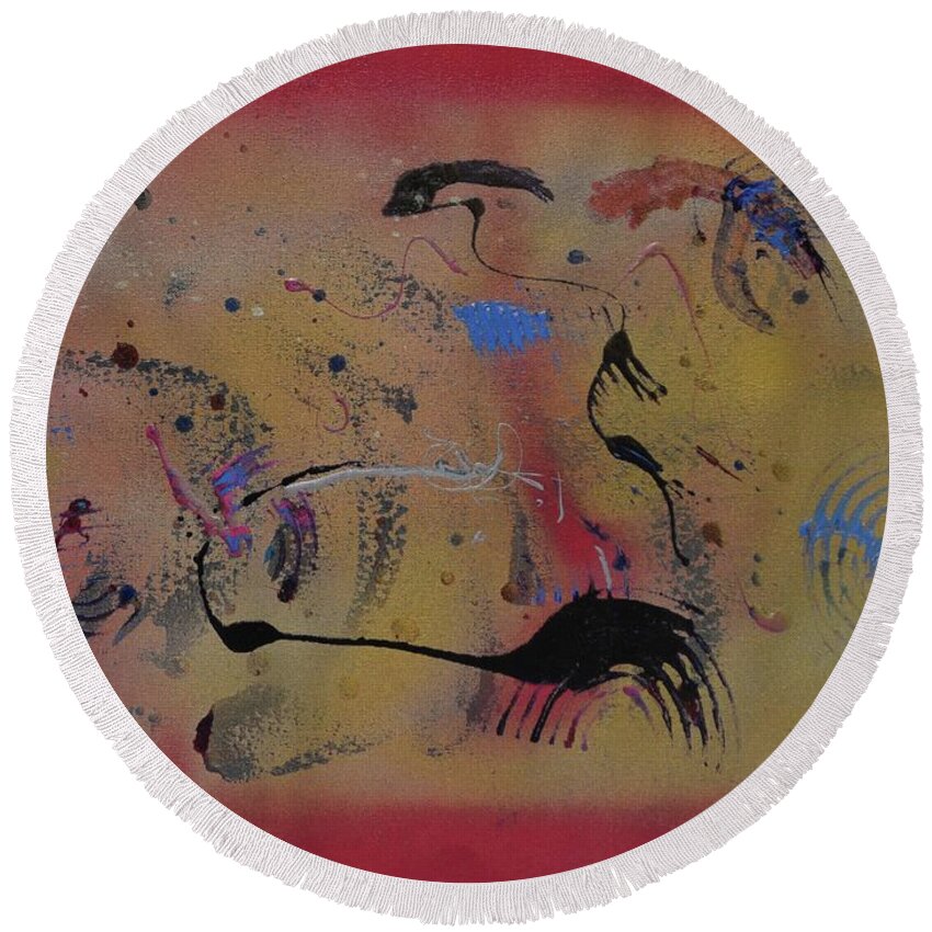 Pink Round Beach Towel featuring the painting Flamingo's Paradise by Art By G-Sheff