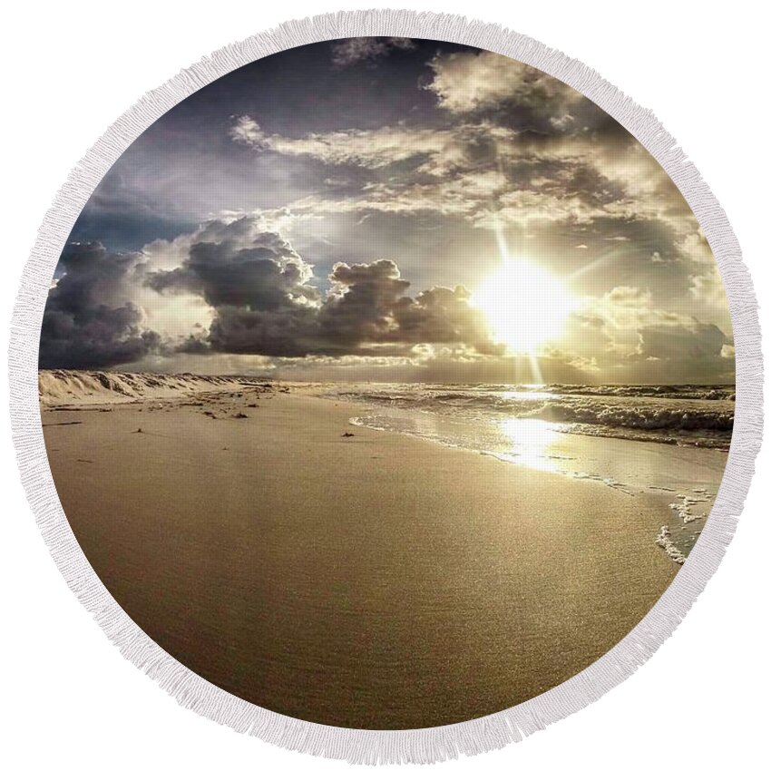 Alabama Round Beach Towel featuring the digital art Flat Beach and Wave by Michael Thomas