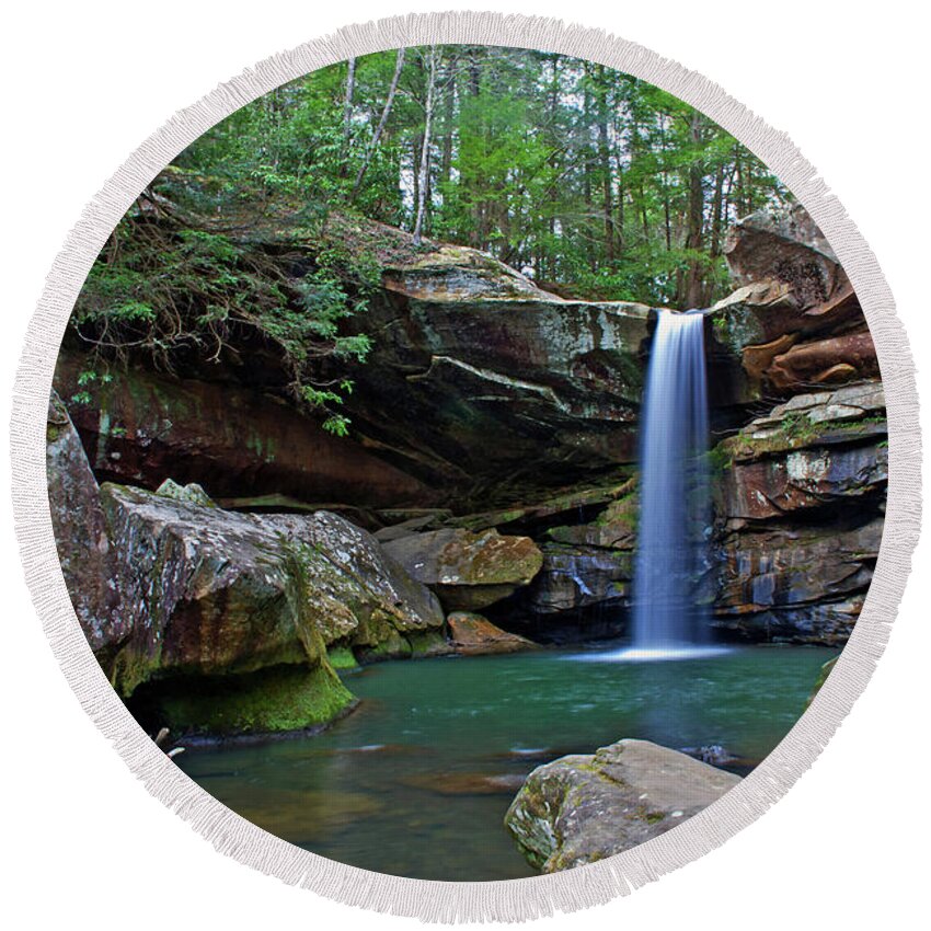 Waterfall Round Beach Towel featuring the photograph Flat Lick Falls by Rebecca Higgins