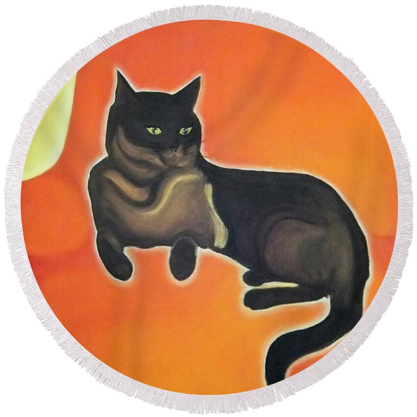 Cat Round Beach Towel featuring the painting Floating Bebe by Denise F Fulmer