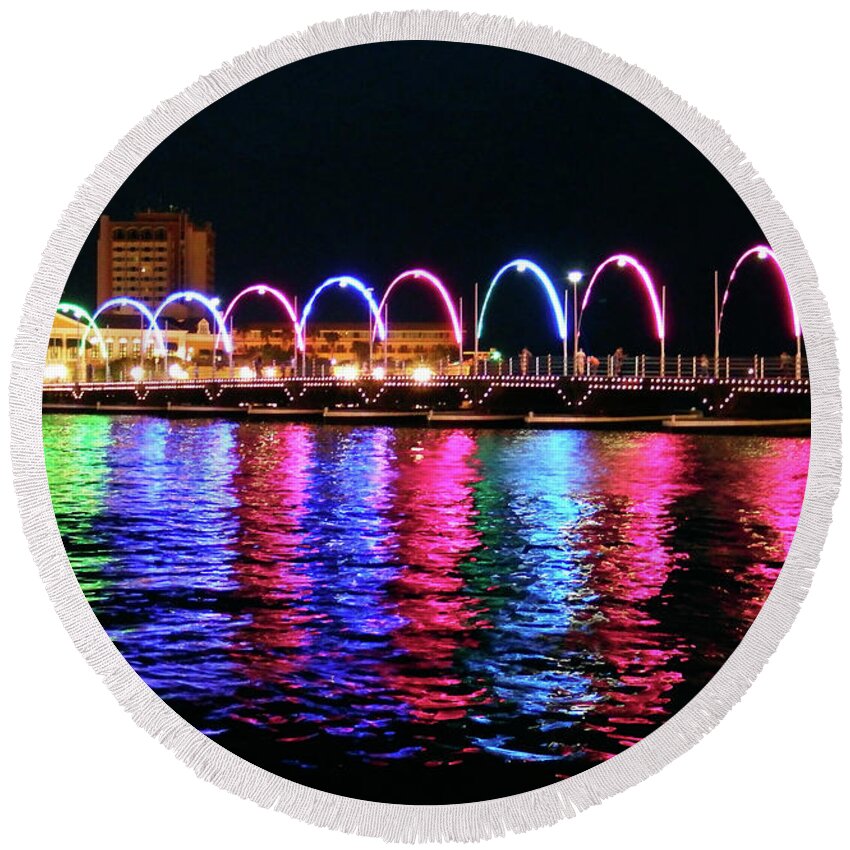 Willemstad Round Beach Towel featuring the photograph Floating Bridge, Willemstad, Curacao by Kurt Van Wagner