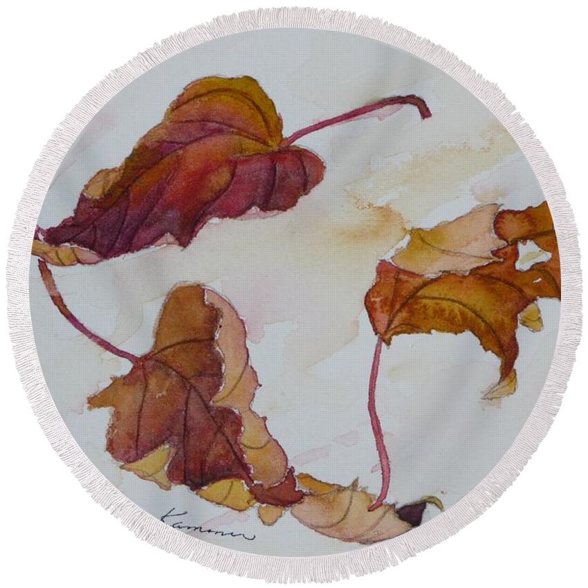 Fall Round Beach Towel featuring the painting Floating by Ruth Kamenev