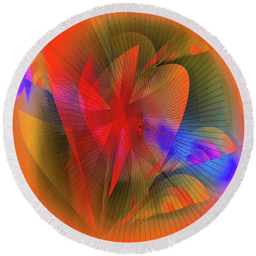 Abstract Round Beach Towel featuring the digital art Floral #2 by Iris Gelbart