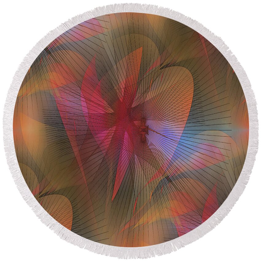 Abstract Round Beach Towel featuring the digital art Floral #3 by Iris Gelbart