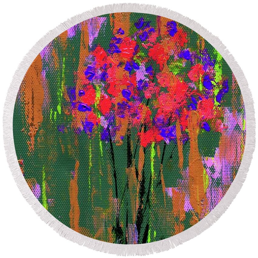 Impressionistic Flowers Round Beach Towel featuring the painting Floral Impresions by PJ Lewis