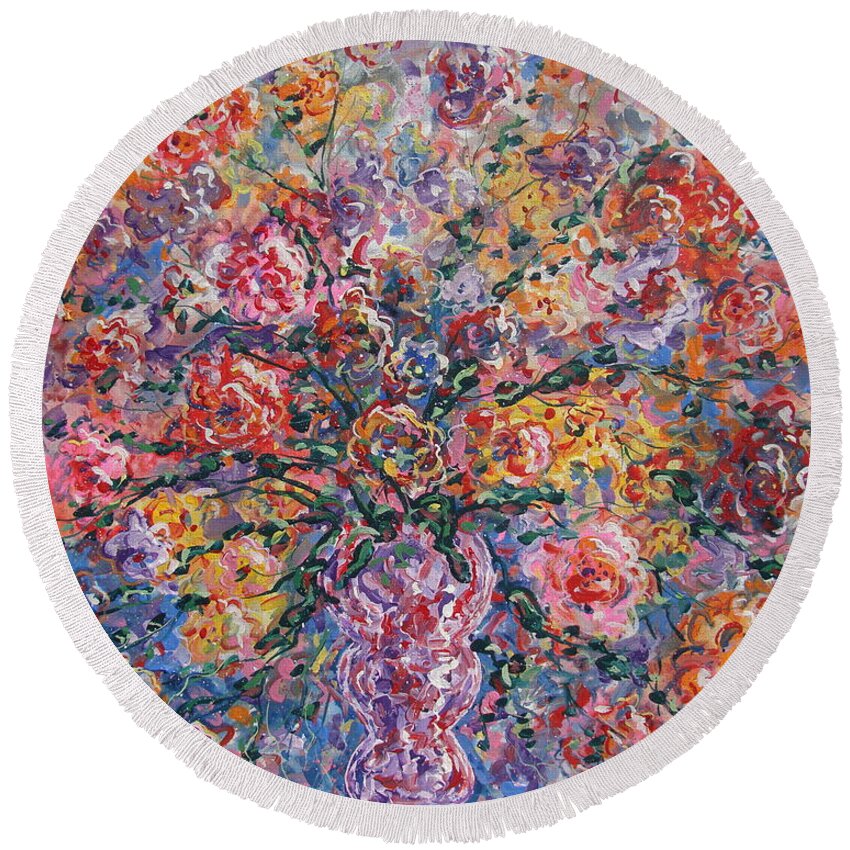 Painting Round Beach Towel featuring the painting Floral Melody by Leonard Holland