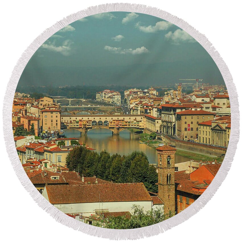 Florence Round Beach Towel featuring the photograph Florence Italy by Maria Rabinky