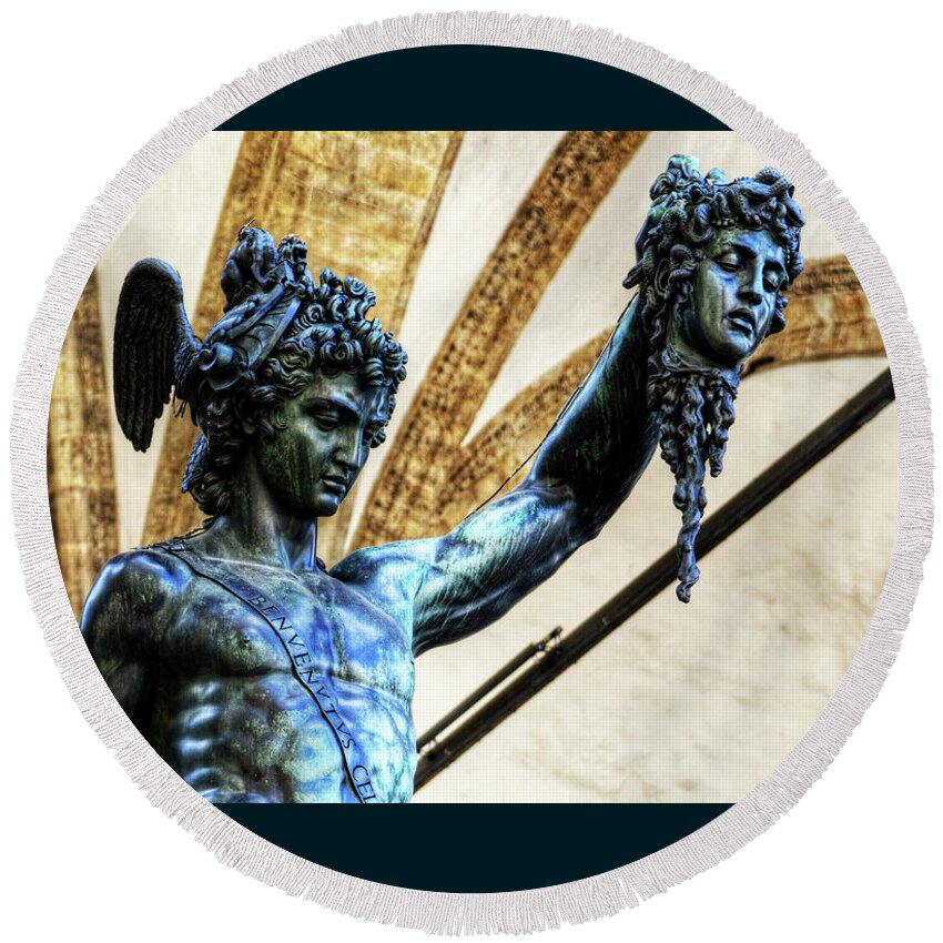 Perseus And Medusa Round Beach Towel featuring the photograph Florence - Perseus in the Loggia - detail by Weston Westmoreland