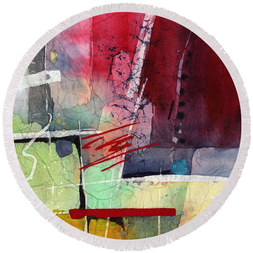 Abstract Round Beach Towel featuring the painting Florid Dream - Red by Hailey E Herrera